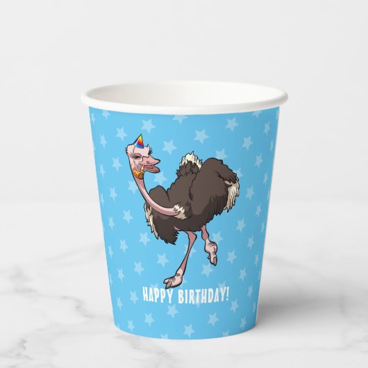 Gobelets En Papier Drôle Ostrich Joyeux Anniversaire Fête Animale Des (Verso)