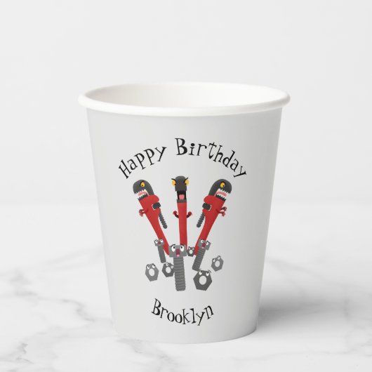 Gobelets En Papier Drôle outil monstre de clé humour dessin animé (Recto)