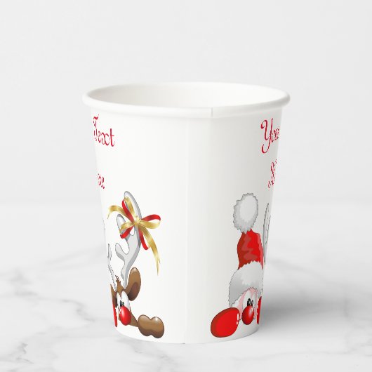 Gobelets En Papier Drôle Père Noël et Reindeer Cartoon (Droite)