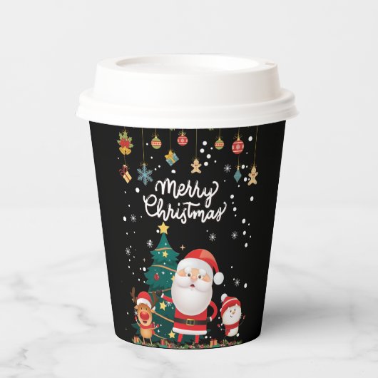 Gobelets En Papier Drôle Père Noël, Snowman, Reindeer Joyeux Noël (Recto)