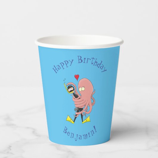 Gobelets En Papier Drôle pieuvre embrasse plongeur dessin animé humou (Verso)