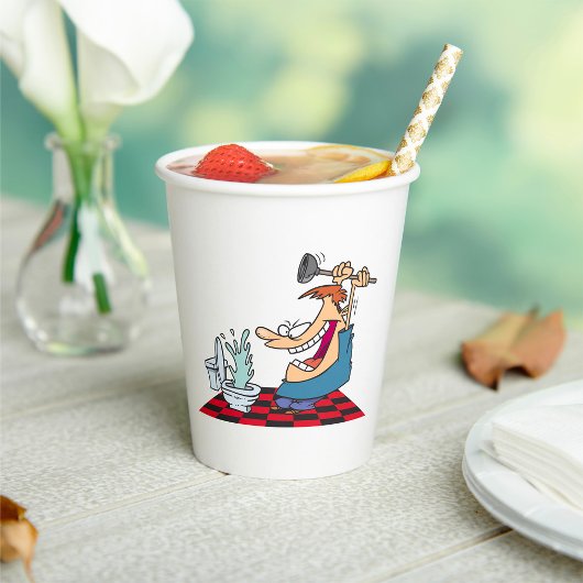 Gobelets En Papier Drôle Plomber Débloquant Une Toilette