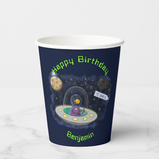 Gobelets En Papier Drôle poisson OVNI vaisseau spatial dessin de dess (Verso)