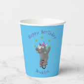 Gobelets En Papier Drôle rhinocéros mignon jonglant sur monocycle (Verso)