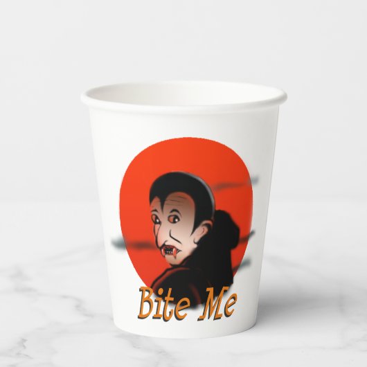 Gobelets En Papier Drôle Sarcastique Halloween Vampire Dit Bite Me (Verso)