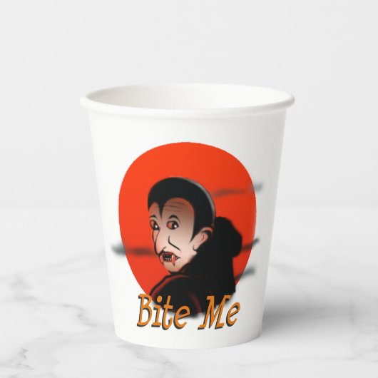 Gobelets En Papier Drôle Sarcastique Halloween Vampire Dit Bite Me (Recto)