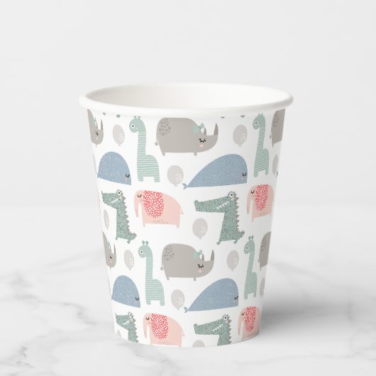 Gobelets En Papier Drôle Visage mignon Doodle Motif animal (Recto)