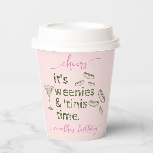 Gobelets En Papier Drôles de saucisses roses et Tinis Martini Fête d' (Recto)