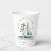 Gobelets En Papier Dusky Turquoise Sailboat Palm Fête des mariées de  (Verso)