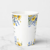 Gobelets En Papier Dusty bleu jaune Fleur sauvage Floral Boho Mariage (Gauche)