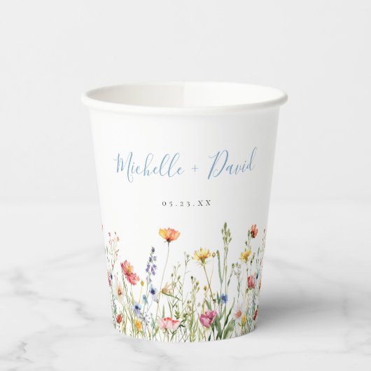 Gobelets En Papier Dusty Blue Colorful Rustic Wildflower Wedding (Gauche)