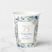 Gobelets En Papier Dusty Blue Floral 75e Anniversaire Coupe en papier (Verso)
