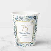 Gobelets En Papier Dusty Blue Floral 75e Anniversaire Coupe en papier (Recto)