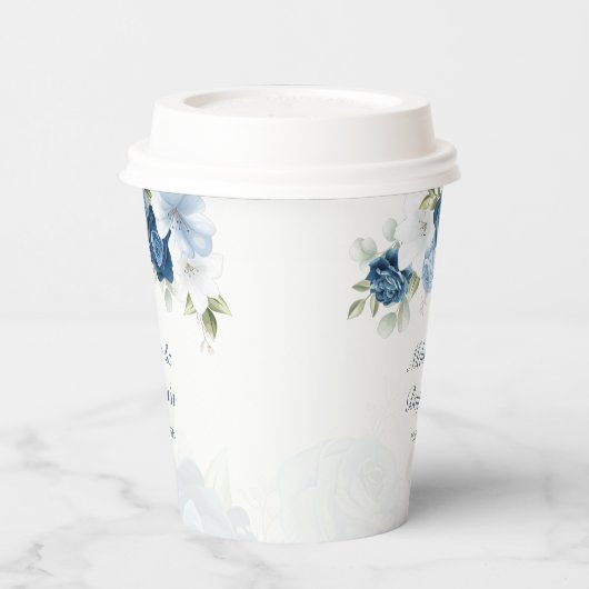 Gobelets En Papier Dusty Blue Floral Mariage botanique (Gauche)