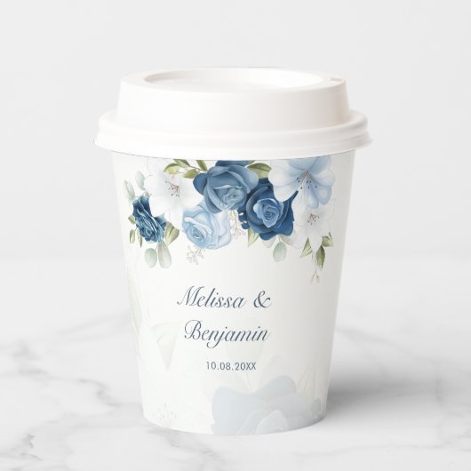 Gobelets En Papier Dusty Blue Floral Mariage botanique (Recto)