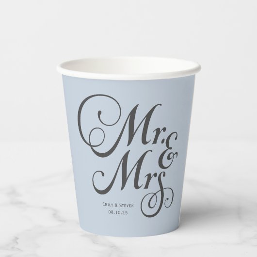 Gobelets En Papier Dusty Blue M. et Mme mariage rustique personnalisé (Verso)