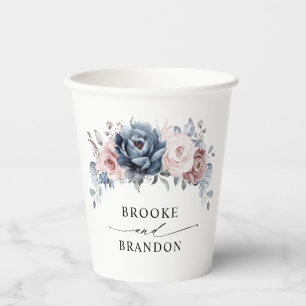 Gobelets En Papier Dusty Blue Mauve Rose rose ardoise Mariage floral
