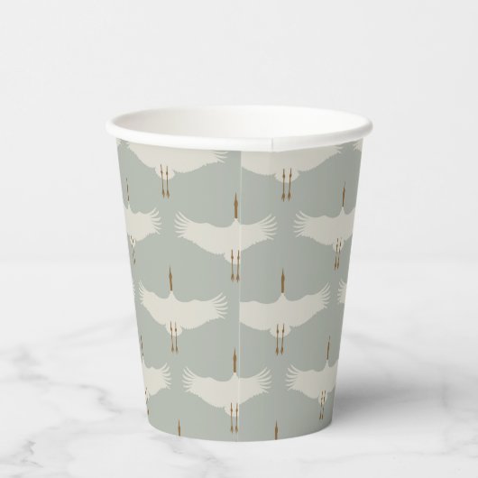 Gobelets En Papier Dusty Blue Neutral Birds Grues Art Déco Motif (Droite)