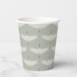 Gobelets En Papier Dusty Blue Neutral Birds Grues Art Déco Motif