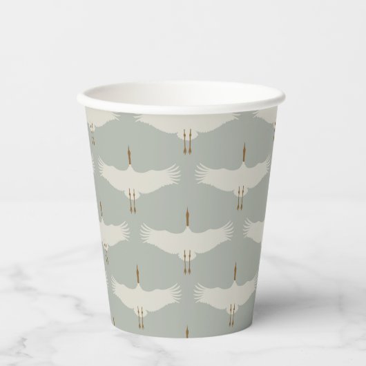 Gobelets En Papier Dusty Blue Neutral Birds Grues Art Déco Motif (Recto)