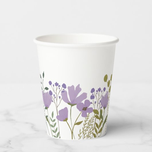 Gobelets En Papier Dusty Purple Spring Floral Mariage Personnalisé (Verso)