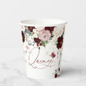 Gobelets En Papier Dusty rose bordeaux Fleurs rousses Quinceanera (Verso)