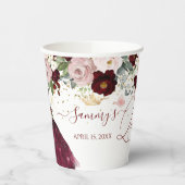 Gobelets En Papier Dusty rose bordeaux Fleurs rousses Quinceanera (Gauche)