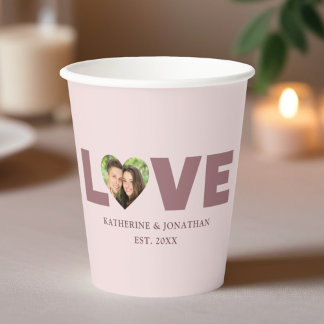 Gobelets En Papier Dusty Rose Heart Cutout Love Couple Photo