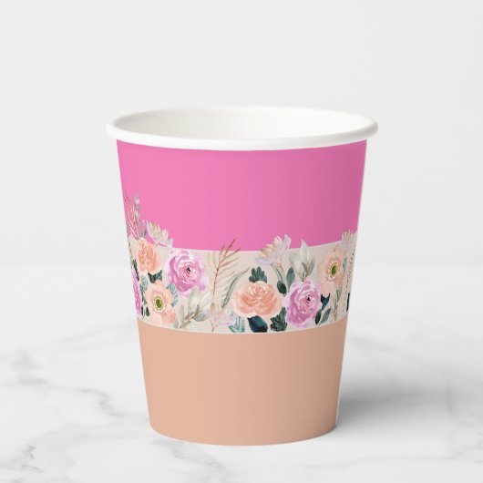 Gobelets En Papier Dusty Rose rétro à fleurs (Verso)