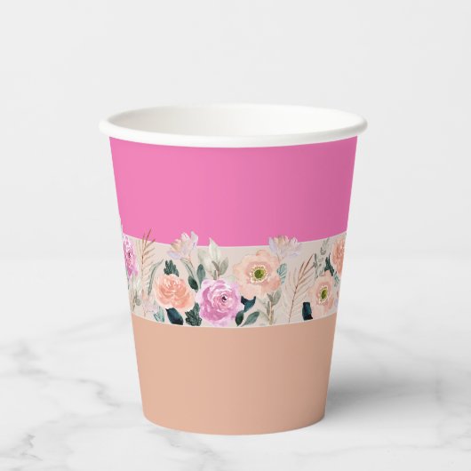 Gobelets En Papier Dusty Rose rétro à fleurs (Recto)