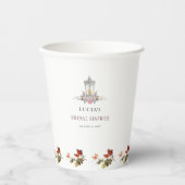 Gobelets En Papier Échantillon Fleurs Roses & Lanterne de Fiançailles (Recto)