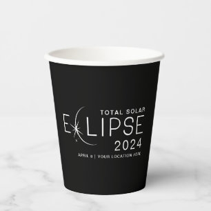 Gobelets En Papier Éclipse solaire 2024 Éclipse Party Lieu personnali