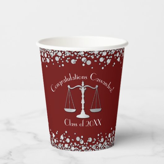 Gobelets En Papier École d'avocat Maroon Silver Graduation (Verso)