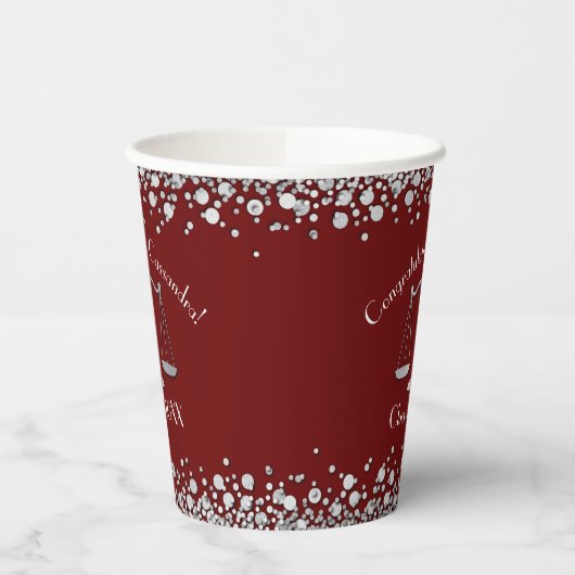 Gobelets En Papier École d'avocat Maroon Silver Graduation (Gauche)