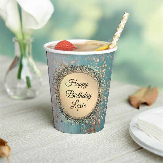 Gobelets En Papier Écran de poussière d'étoile sur Turquoise bleu