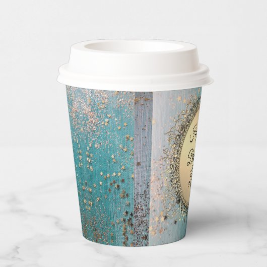 Gobelets En Papier Écran de poussière d'étoile sur Turquoise bleu (Droite)