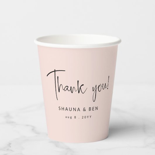 Gobelets En Papier Écriture manuscrite moderne rose pâle Merci de scr (Verso)