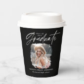 Gobelets En Papier Écriture moderne noir blanc photo élégante graduat (Recto)