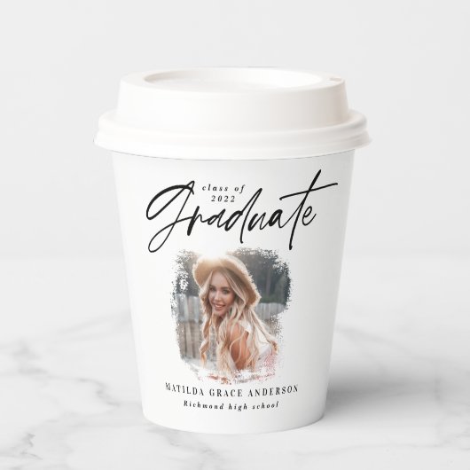 Gobelets En Papier Écriture noire moderne photo élégante graduation (Recto)