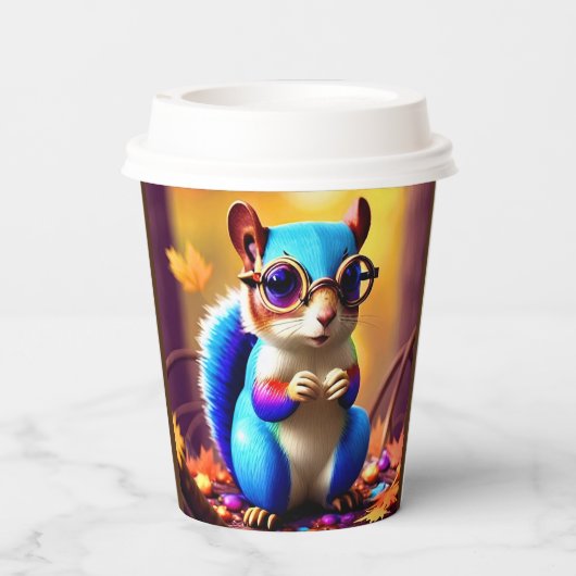 Gobelets En Papier Écureuil bleu mignon avec lunettes (Verso)