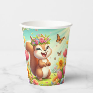Gobelets En Papier Écureuil du printemps mignon et heureux