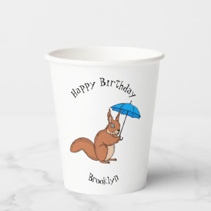 Gobelets En Papier Écureuil rouge mignon avec dessin animé parapluie