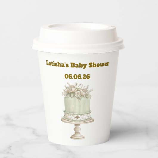 Gobelets En Papier Editable Vintage Neutral Baby Shower  (Recto)