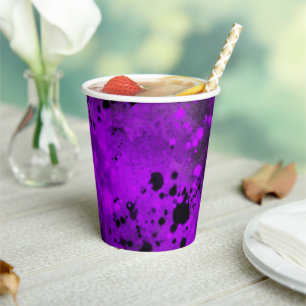 Gobelets En Papier Effet Dessin de peinture violet et noir