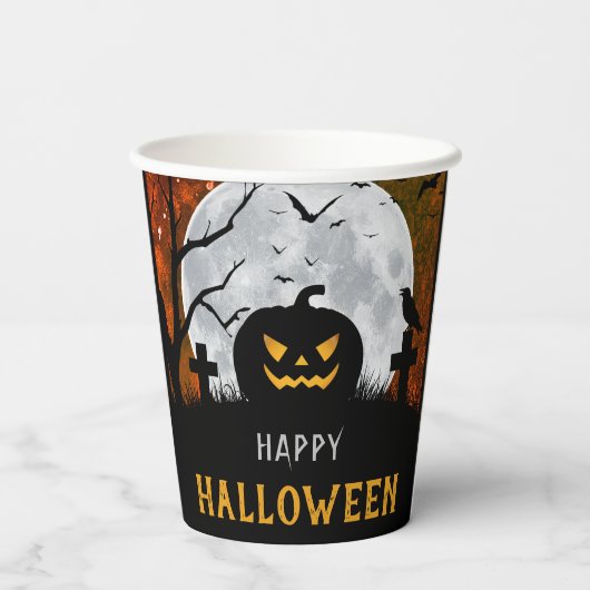 Gobelets En Papier Éffrayant Citrouille sculpté Graveyard fête d'Hall (Verso)