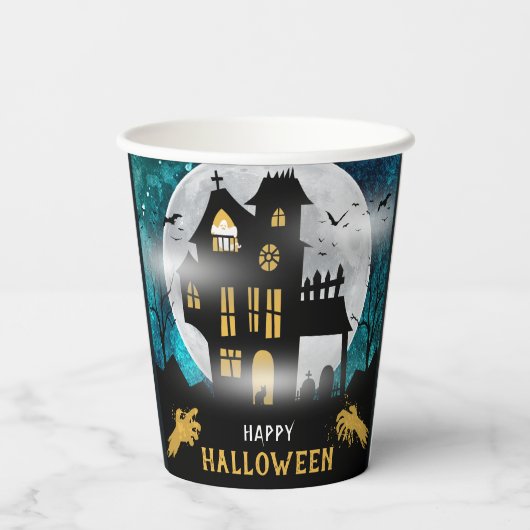 Gobelets En Papier Éffrayant Haunted House Halloween Parti (Verso)