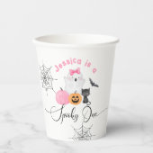 Gobelets En Papier Éffrayant Un rose Halloween anniversaire petit Boo (Recto)