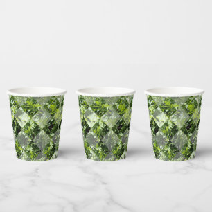 Gobelets En Papier Élégance d'émeraude : Feuilles verts en coupe diam