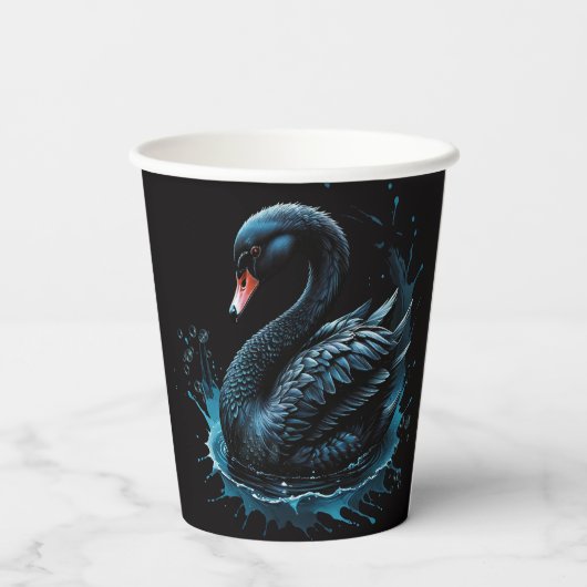 Gobelets En Papier Élégance en mouvement, cygne noir, (Verso)