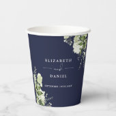 Gobelets En Papier Élégance Florale de Mariage en Bleu Nuit (Verso)